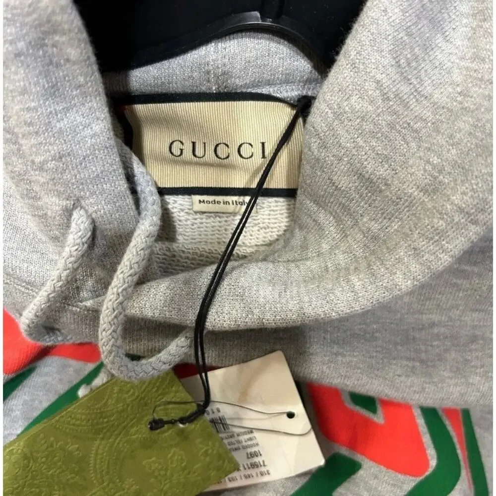 Men's Gucci chain, print jersey, cotton hoodie, size XXL made in Italy